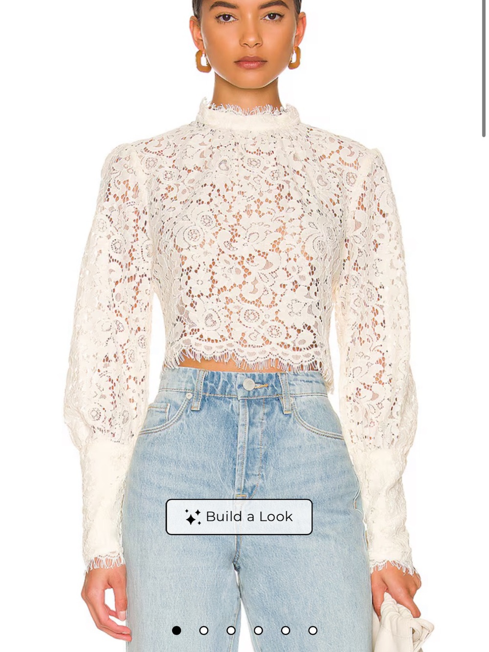 Bardot White Lace Mock-Neck Long-Sleeve Crop Top